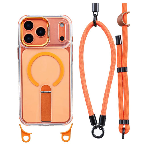 For iPhone 17 Pro Kickstand Case Compatible with MagSafe Clear PC+TPU Phone Cover with 220cm Crossbody Lanyard