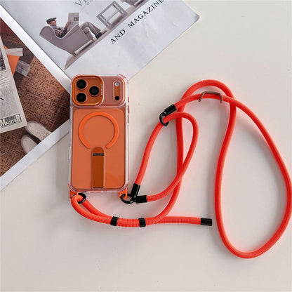 For iPhone 17 Pro Kickstand Case Compatible with MagSafe Clear PC+TPU Phone Cover with 220cm Crossbody Lanyard