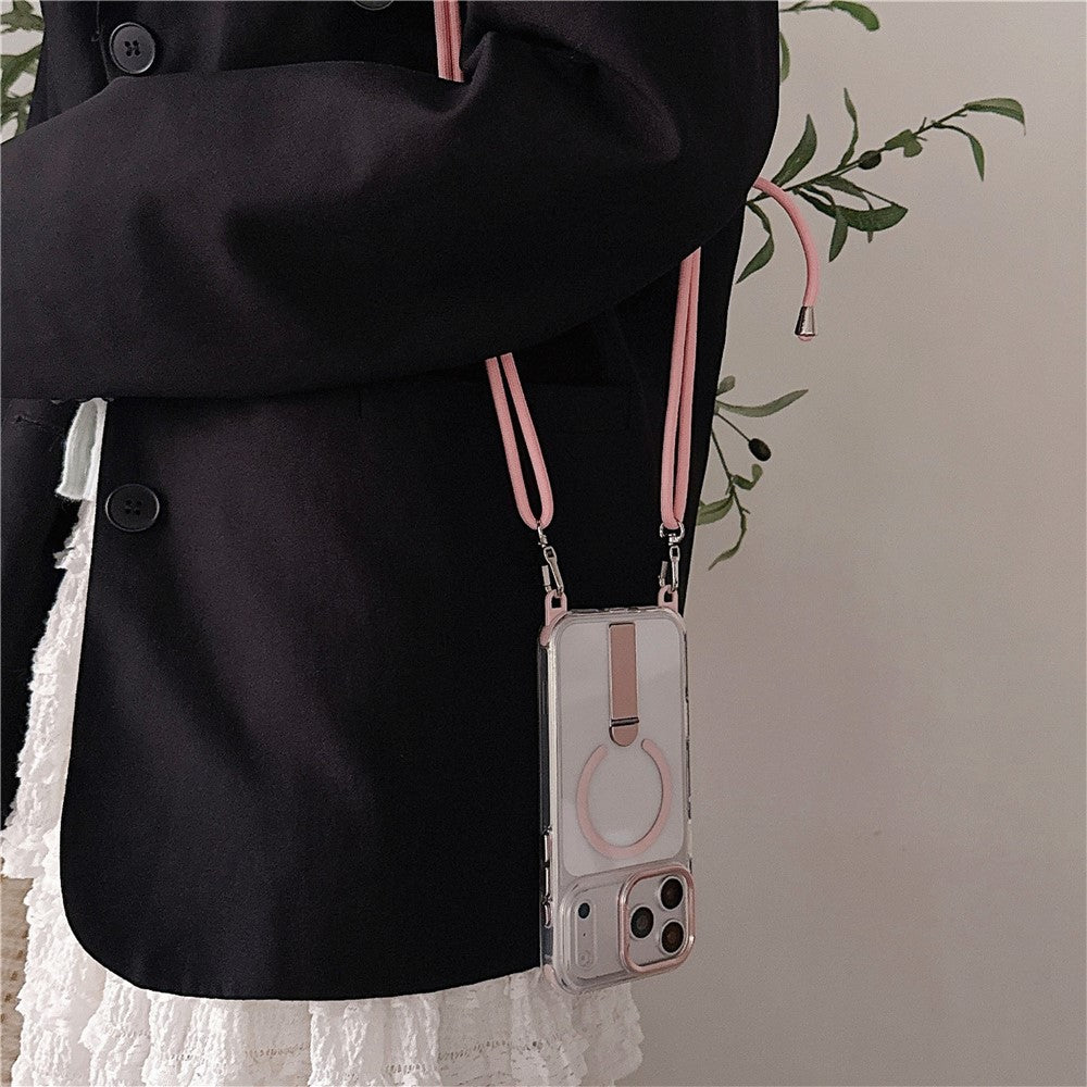 For iPhone 17 Pro Magnetic Phone Case with Kickstand and 2-in-1 6mm 150cm Length Strap PC TPU Phone Cover