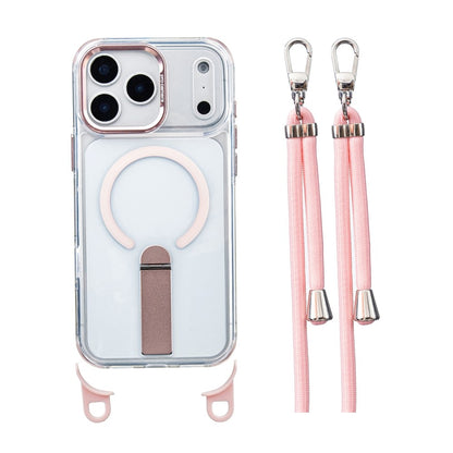 For iPhone 17 Pro Magnetic Phone Case with Kickstand and 2-in-1 6mm 150cm Length Strap PC TPU Phone Cover