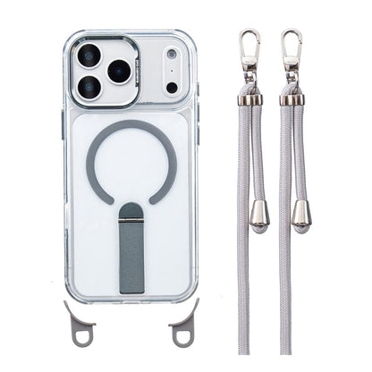 For iPhone 17 Pro Magnetic Phone Case with Kickstand and 2-in-1 6mm 150cm Length Strap PC TPU Phone Cover