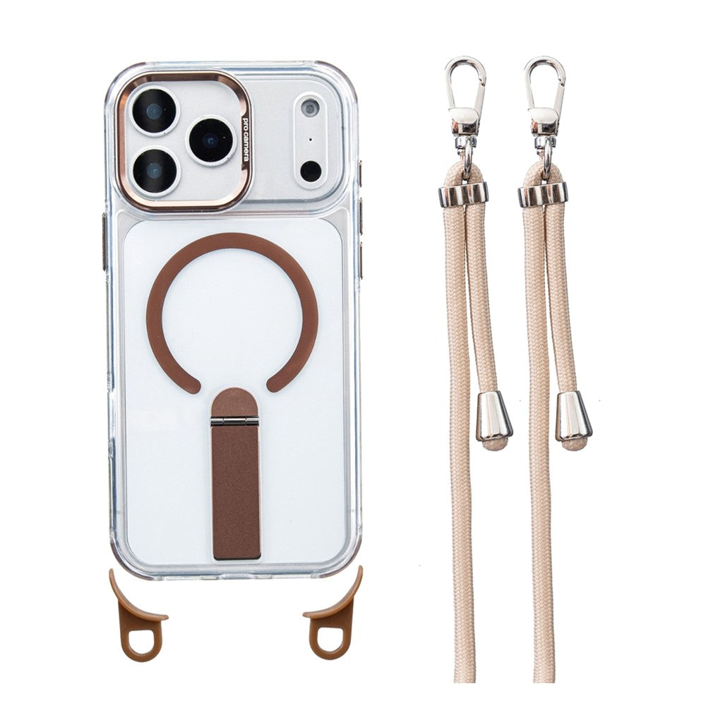 For iPhone 17 Pro Magnetic Phone Case with Kickstand and 2-in-1 6mm 150cm Length Strap PC TPU Phone Cover