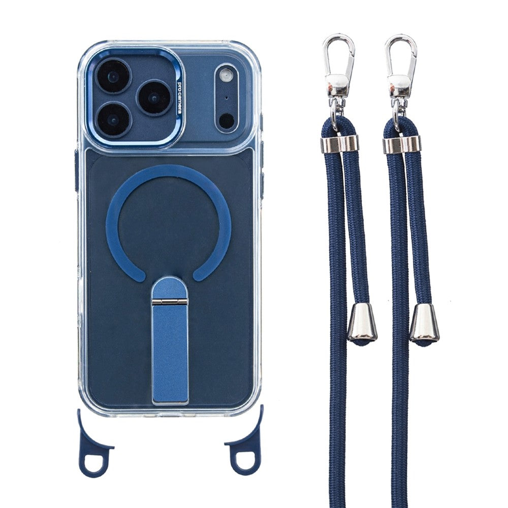 For iPhone 17 Pro Magnetic Phone Case with Kickstand and 2-in-1 6mm 150cm Length Strap PC TPU Phone Cover