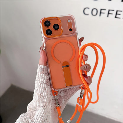 For iPhone 17 Pro Max Magnetic Phone Case with Kickstand and 2-in-1 6mm 150cm Length Strap PC TPU Phone Cover