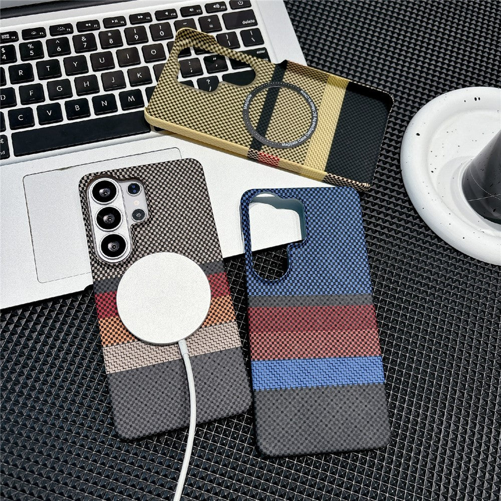 For Samsung Galaxy S26 Ultra Magnetic Case Striped Textile Pattern Skin-touch PC Cover