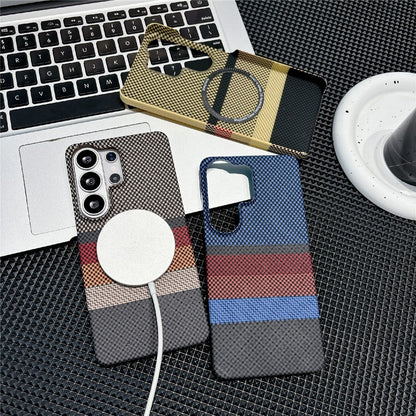 For Samsung Galaxy S26 Ultra Magnetic Case Striped Textile Pattern Skin-touch PC Cover