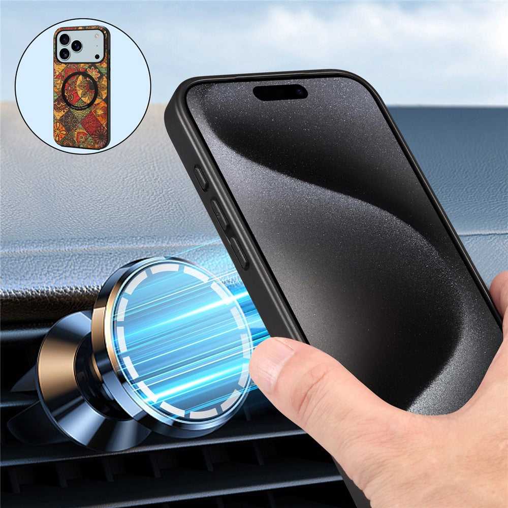 For iPhone 17 Pro Magnetic Phone Case Floral Pattern PU Leather TPU Protective Cover