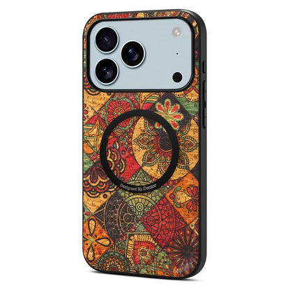 For iPhone 17 Pro Max Magnetic Phone Case Floral Pattern PU Leather TPU Protective Cover