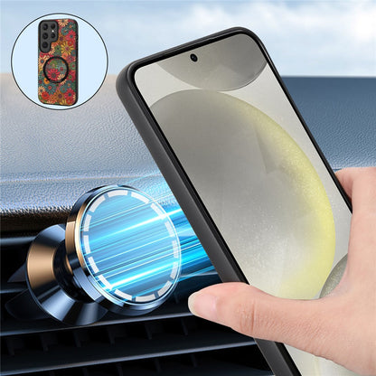 For Samsung Galaxy S26 Ultra Magnetic Phone Case Floral Pattern PU Leather TPU Protective Cover