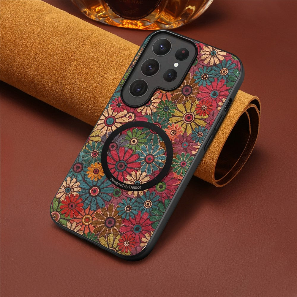 For Samsung Galaxy S26 Ultra Magnetic Phone Case Floral Pattern PU Leather TPU Protective Cover