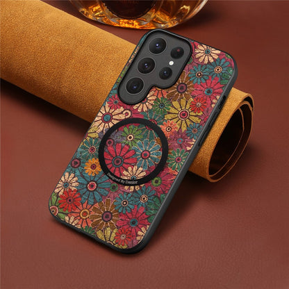 For Samsung Galaxy S26 Ultra Magnetic Phone Case Floral Pattern PU Leather TPU Protective Cover
