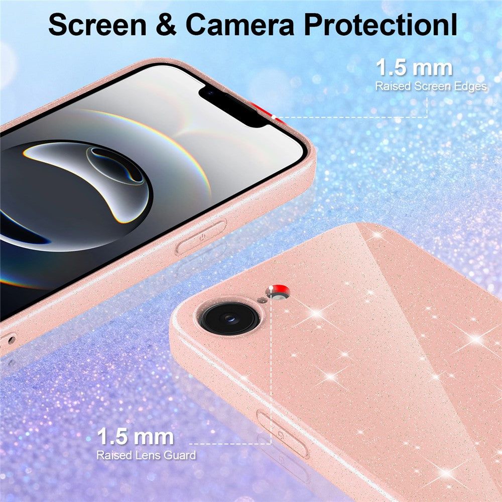 For iPhone 16e  /  17e Magnetic Case Glitter TPU Shockproof Phone Cover with Lanyard