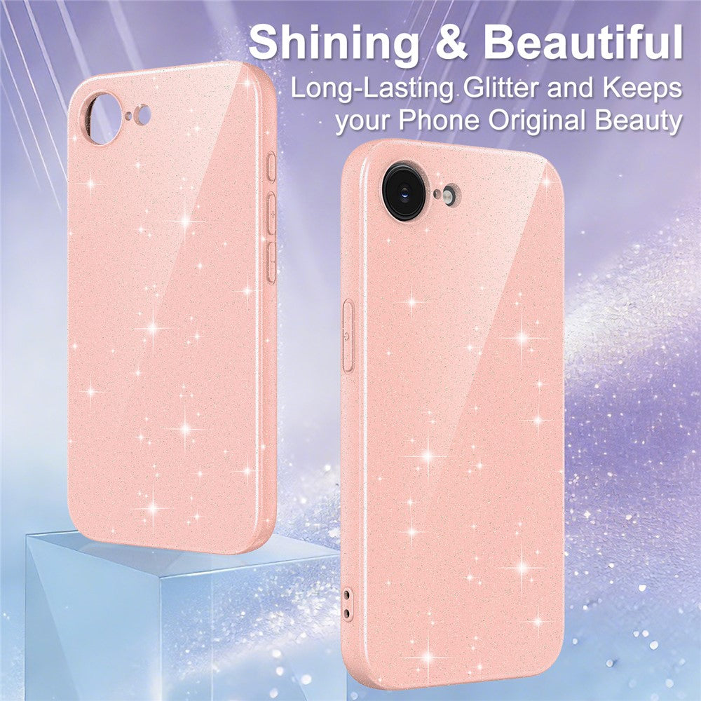 For iPhone 16e  /  17e Magnetic Case Glitter TPU Shockproof Phone Cover with Lanyard