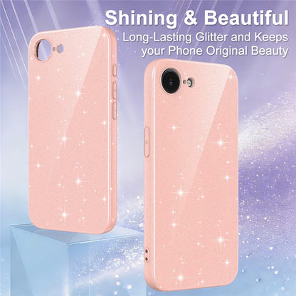 For iPhone 16e  /  17e Magnetic Case Glitter TPU Shockproof Phone Cover with Lanyard