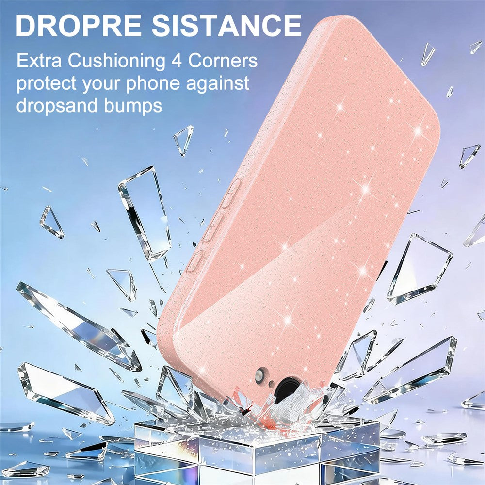 For iPhone 16e  /  17e Magnetic Case Glitter TPU Shockproof Phone Cover with Lanyard