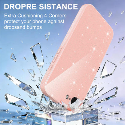 For iPhone 16e  /  17e Magnetic Case Glitter TPU Shockproof Phone Cover with Lanyard