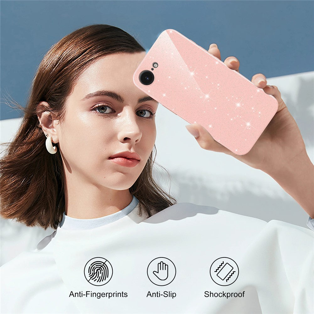 For iPhone 16e  /  17e Magnetic Case Glitter TPU Shockproof Phone Cover with Lanyard