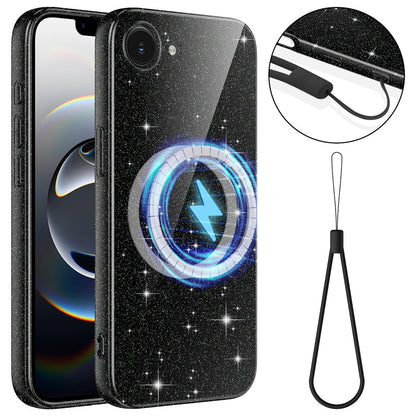 For iPhone 16e  /  17e Magnetic Case Glitter TPU Shockproof Phone Cover with Lanyard