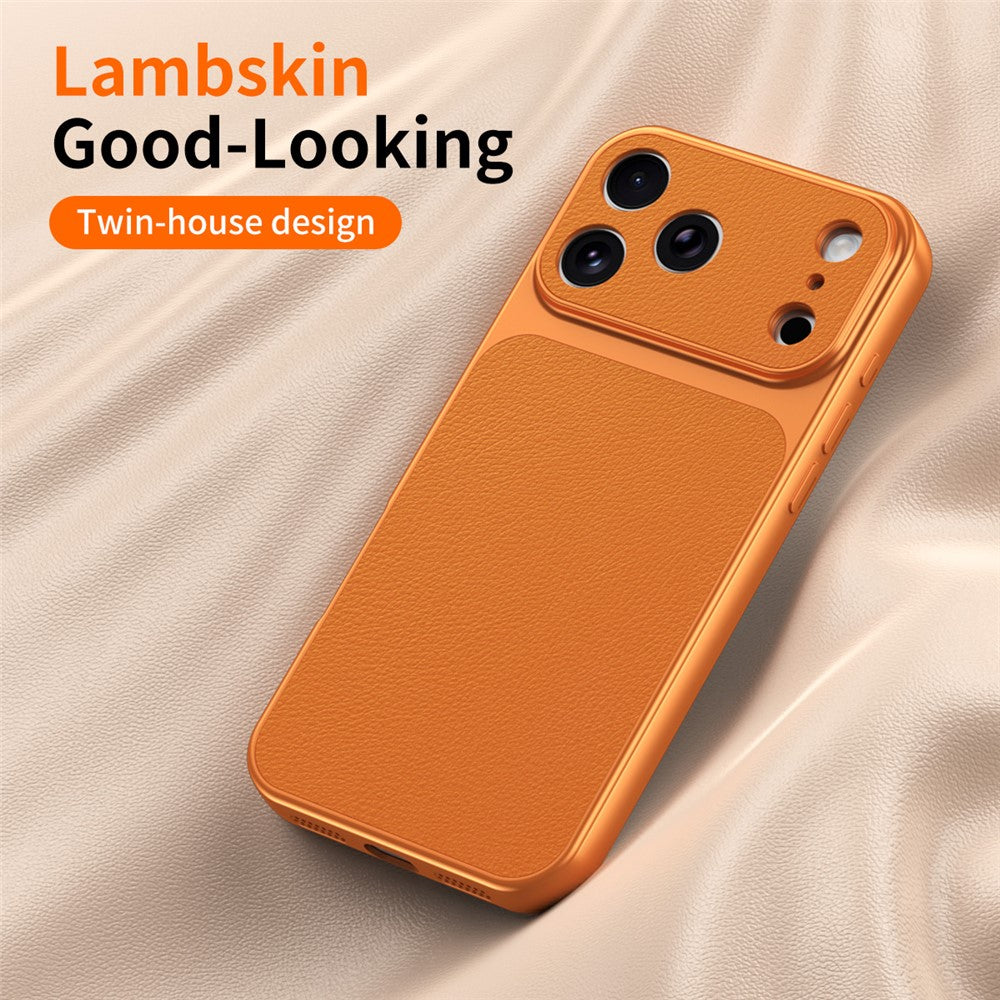 For iPhone 17 Pro Max Phone Case Lambskin Texture PC TPU PU Leather Shockproof Protective Cover