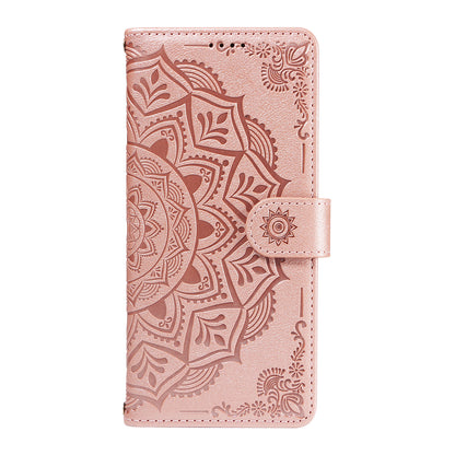 For iPhone 17 Pro Max Wallet Case Embossed Mandala Pattern PU Leather + TPU Cover with Wrist Strap