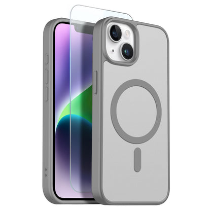 NORTHJO For iPhone 14 Plus Case Compatible with MagSafe Translucent Matte Shockproof Phone Cover with Tempered Glass Film