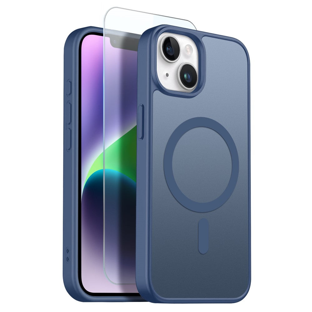 NORTHJO For iPhone 14 Plus Case Compatible with MagSafe Translucent Matte Shockproof Phone Cover with Tempered Glass Film