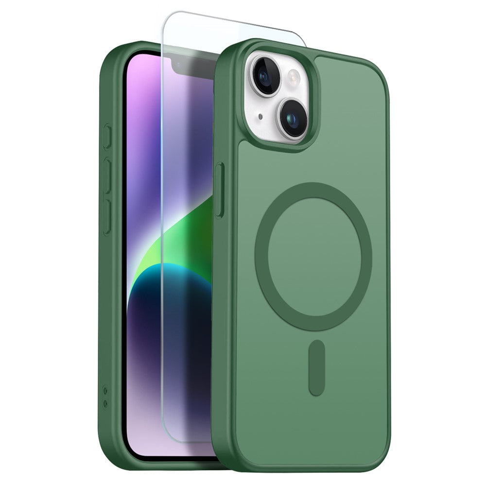 NORTHJO For iPhone 14 Plus Case Compatible with MagSafe Translucent Matte Shockproof Phone Cover with Tempered Glass Film