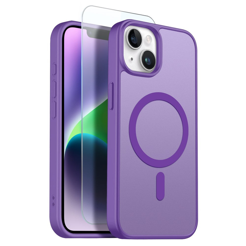 NORTHJO For iPhone 14 Plus Case Compatible with MagSafe Translucent Matte Shockproof Phone Cover with Tempered Glass Film