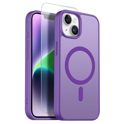 NORTHJO For iPhone 14 Plus Case Compatible with MagSafe Translucent Matte Shockproof Phone Cover with Tempered Glass Film