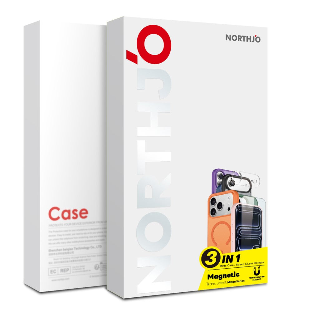 NORTHJO For iPhone 14 Plus Magnetic Case Translucent Matte Shockproof Phone Cover Set with Front Screen Protector + Lens Film