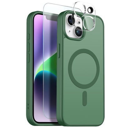 NORTHJO For iPhone 14 Plus Magnetic Case Translucent Matte Shockproof Phone Cover Set with Front Screen Protector + Lens Film