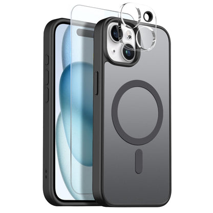 NORTHJO For iPhone 15 Plus Magnetic Case Translucent Matte Shockproof Phone Cover Set with Front Screen Protector + Lens Film