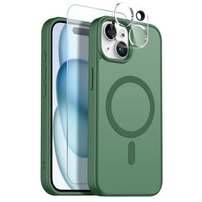 NORTHJO For iPhone 15 Plus Magnetic Case Translucent Matte Shockproof Phone Cover Set with Front Screen Protector + Lens Film