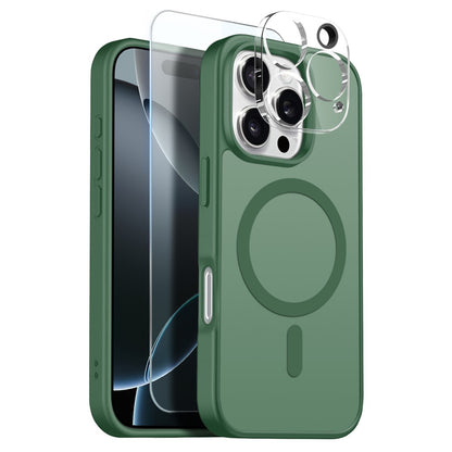 NORTHJO For iPhone 16 Pro Max Magnetic Case Translucent Matte Shockproof Phone Cover Set with Front Screen Protector + Lens Film