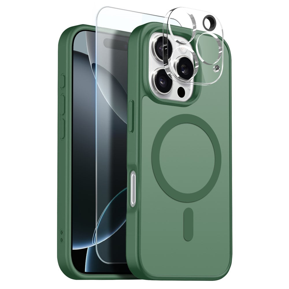 NORTHJO For iPhone 16 Pro Max Magnetic Case Translucent Matte Shockproof Phone Cover Set with Front Screen Protector + Lens Film