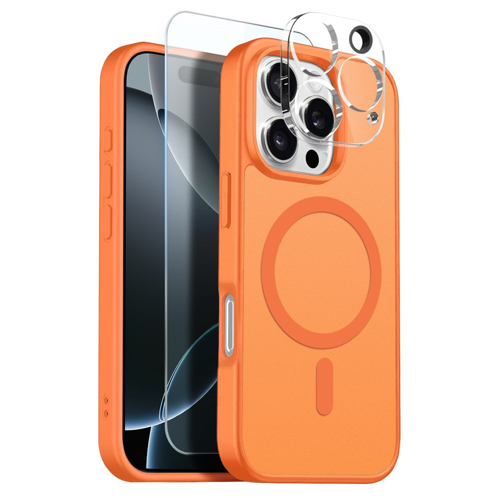 NORTHJO For iPhone 16 Pro Max Magnetic Case Translucent Matte Shockproof Phone Cover Set with Front Screen Protector + Lens Film