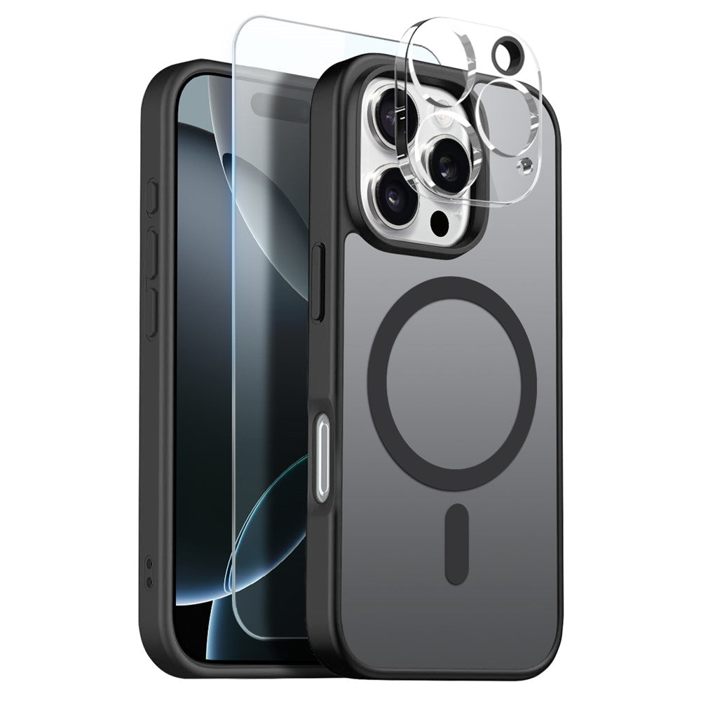 NORTHJO For iPhone 16 Pro Max Magnetic Case Translucent Matte Shockproof Phone Cover Set with Front Screen Protector + Lens Film