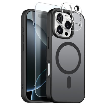 NORTHJO For iPhone 16 Pro Max Magnetic Case Translucent Matte Shockproof Phone Cover Set with Front Screen Protector + Lens Film
