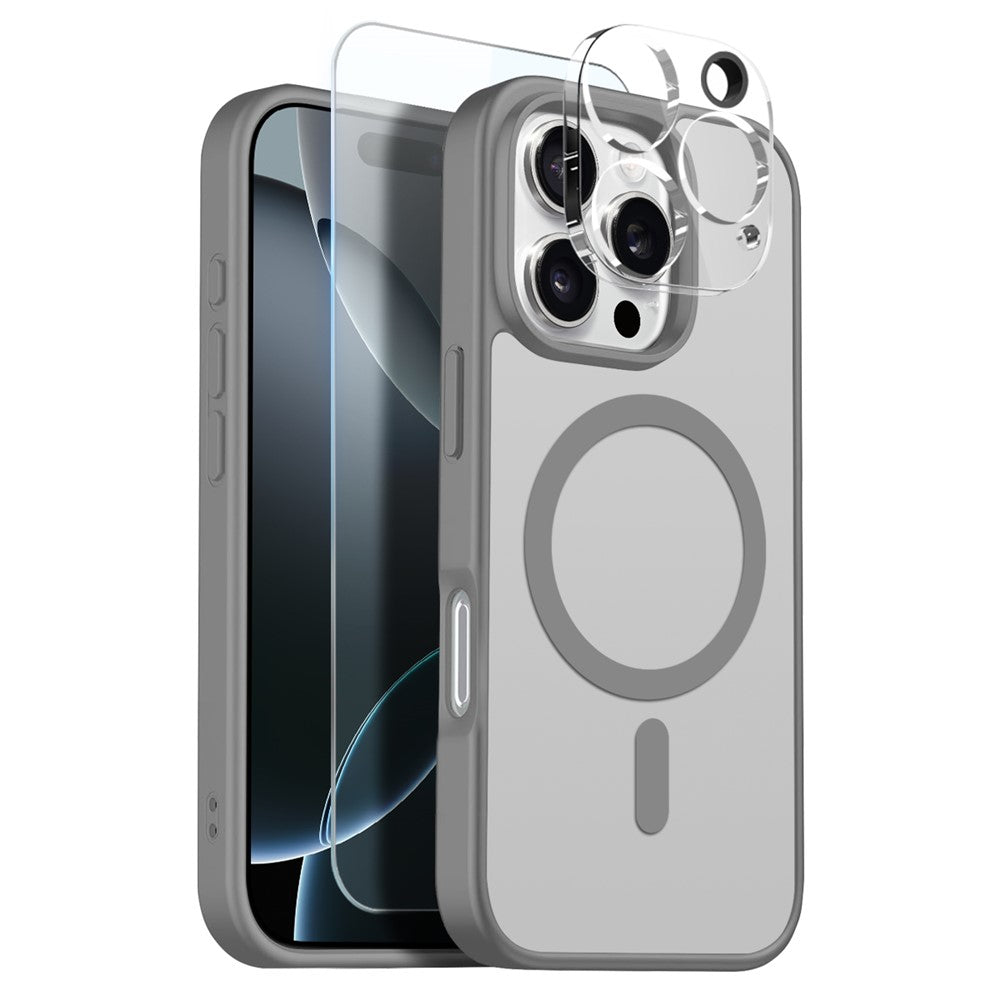 NORTHJO For iPhone 16 Pro Max Magnetic Case Translucent Matte Shockproof Phone Cover Set with Front Screen Protector + Lens Film