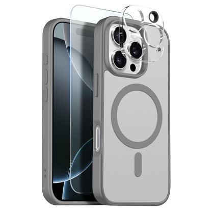 NORTHJO For iPhone 16 Pro Max Magnetic Case Translucent Matte Shockproof Phone Cover Set with Front Screen Protector + Lens Film