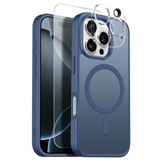 NORTHJO For iPhone 16 Pro Max Magnetic Case Translucent Matte Shockproof Phone Cover Set with Front Screen Protector + Lens Film