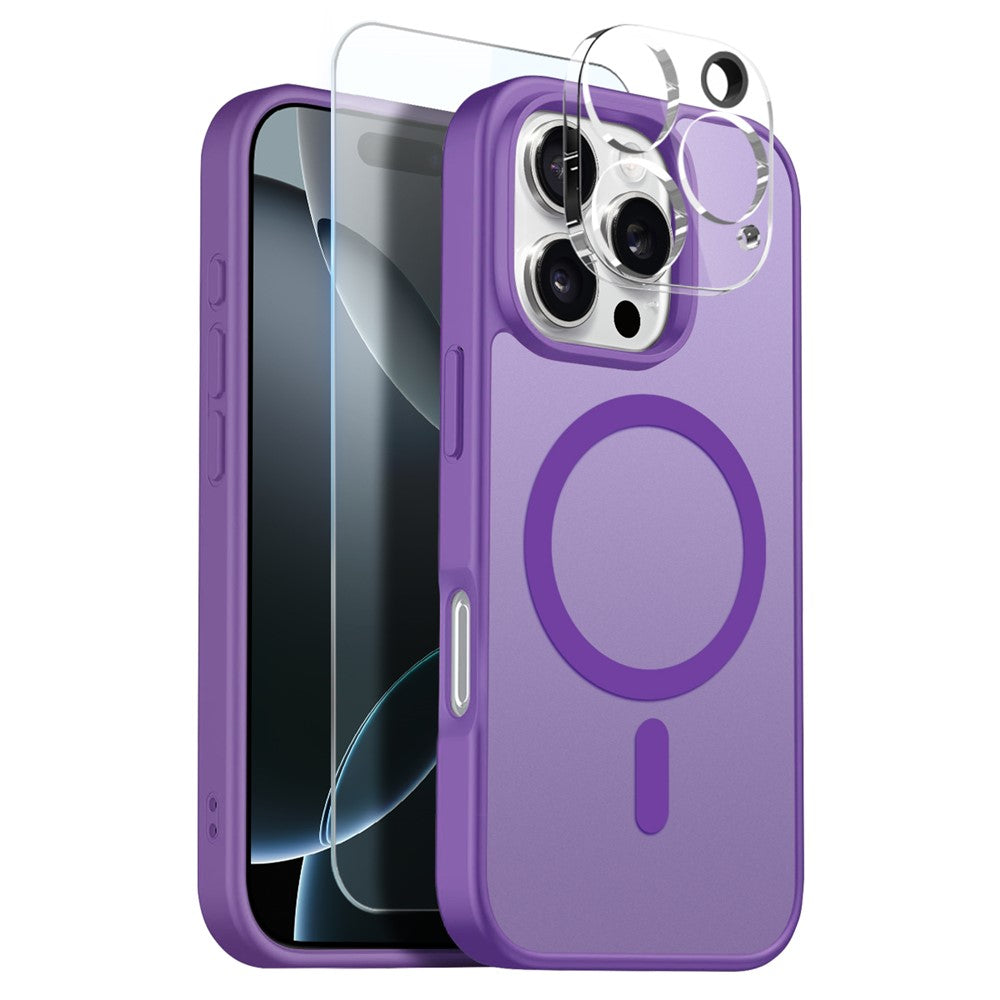 NORTHJO For iPhone 16 Pro Max Magnetic Case Translucent Matte Shockproof Phone Cover Set with Front Screen Protector + Lens Film