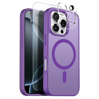 NORTHJO For iPhone 16 Pro Max Magnetic Case Translucent Matte Shockproof Phone Cover Set with Front Screen Protector + Lens Film