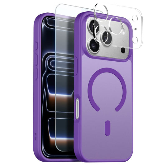NORTHJO For iPhone 17 Pro Magnetic Case Translucent Matte Shockproof Phone Cover Set with Front Screen Protector + Lens Film