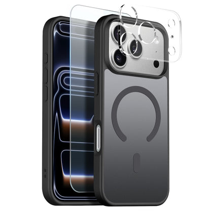 NORTHJO For iPhone 17 Pro Max Magnetic Case Translucent Matte Shockproof Phone Cover Set with Front Screen Protector + Lens Film