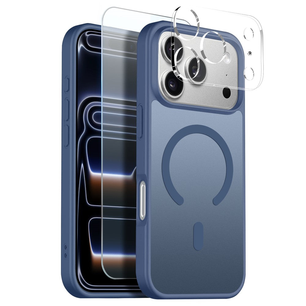 NORTHJO For iPhone 17 Pro Max Magnetic Case Translucent Matte Shockproof Phone Cover Set with Front Screen Protector + Lens Film