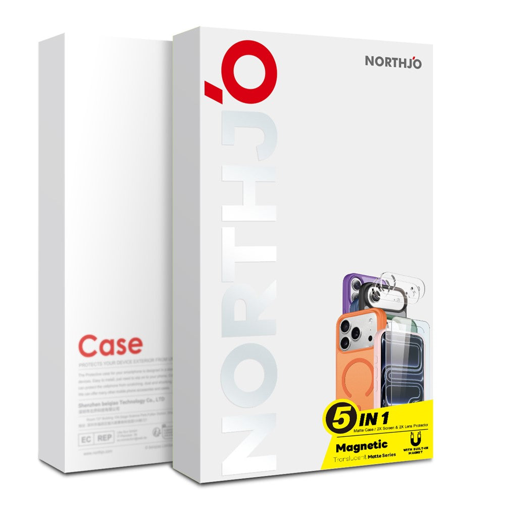 NORTHJO 5 in 1 Set for iPhone 14 Plus Magnetic Case Translucent Matte Shockproof Phone Cover with 2Pcs Front Screen Protector + 2Pcs Lens Film