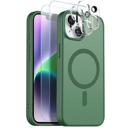 NORTHJO 5 in 1 Set for iPhone 14 Plus Magnetic Case Translucent Matte Shockproof Phone Cover with 2Pcs Front Screen Protector + 2Pcs Lens Film