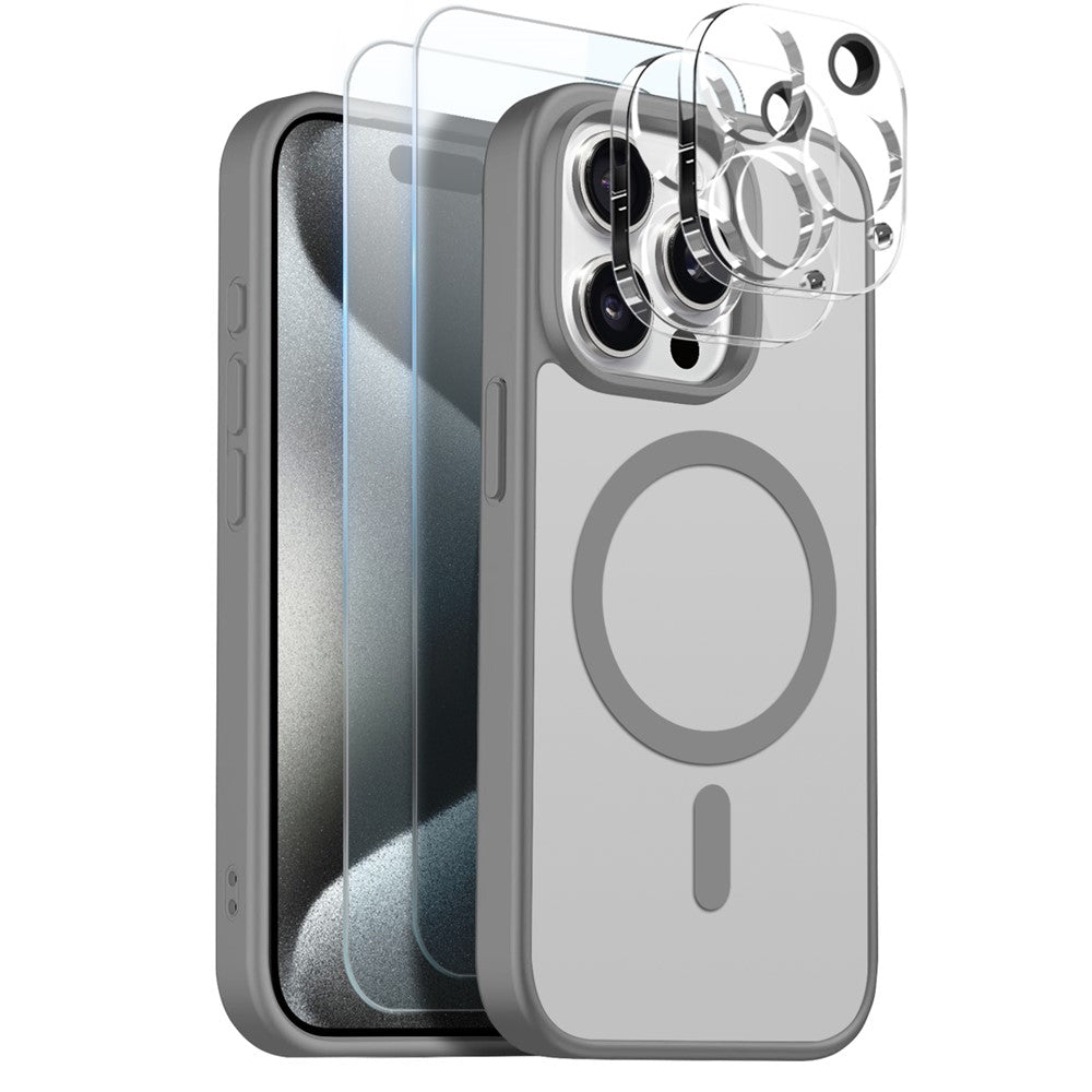 NORTHJO 5 in 1 Set for iPhone 15 Pro Max Magnetic Case Translucent Matte Shockproof Phone Cover with 2Pcs Front Screen Protector + 2Pcs Lens Film
