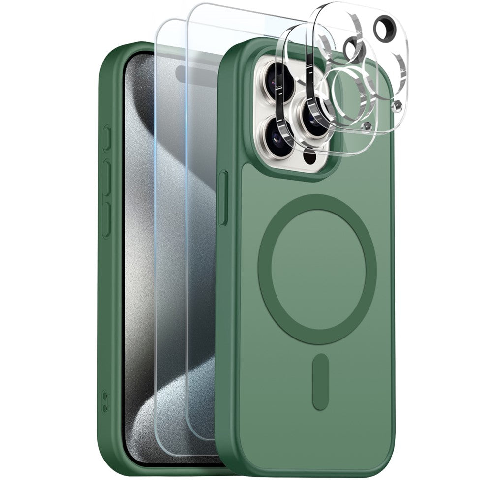 NORTHJO 5 in 1 Set for iPhone 15 Pro Max Magnetic Case Translucent Matte Shockproof Phone Cover with 2Pcs Front Screen Protector + 2Pcs Lens Film